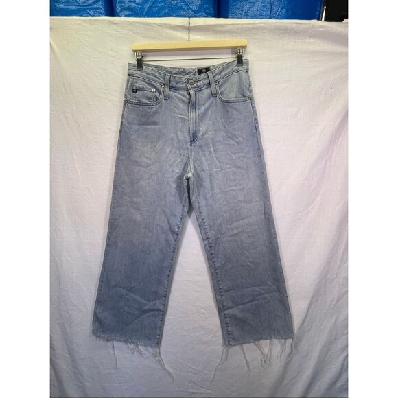 Adriano Goldschmied Raw Hem Wide Leg Crop Jeans Blue Denim Light Wash Size 29R - Picture 1 of 13